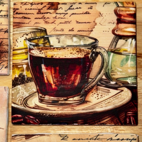Handmade Vintage Style Fruit and Coffee Ceramic Tile Coasters - Picture 4 of 8